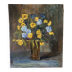 Oil on canvas, bouquet of yellow and blue flowers, mid-20th century.