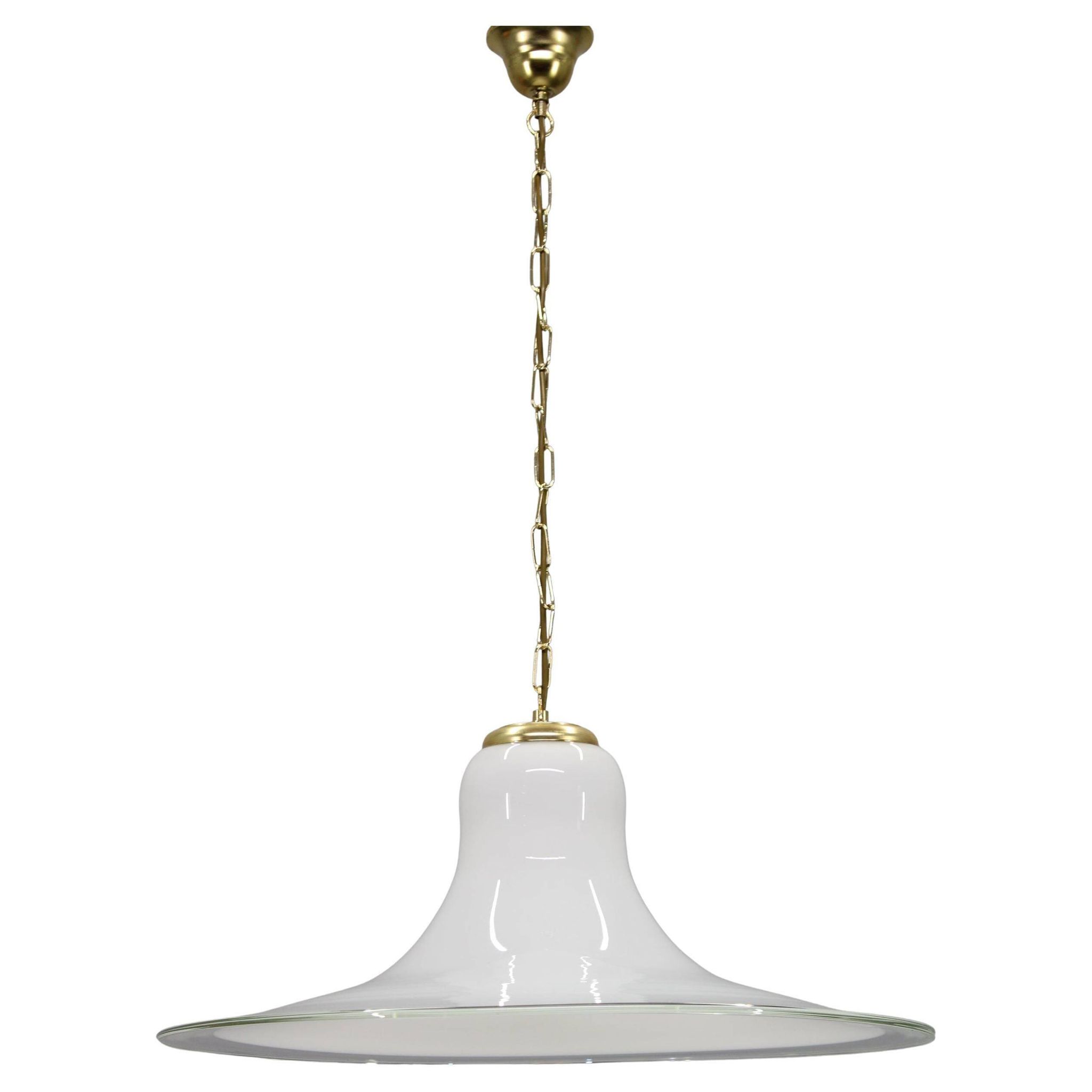 Italian mid-century glass and brass pendant light, 1960s