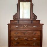 Louis-Philippe walnut commode with marble top and pediment mirror –