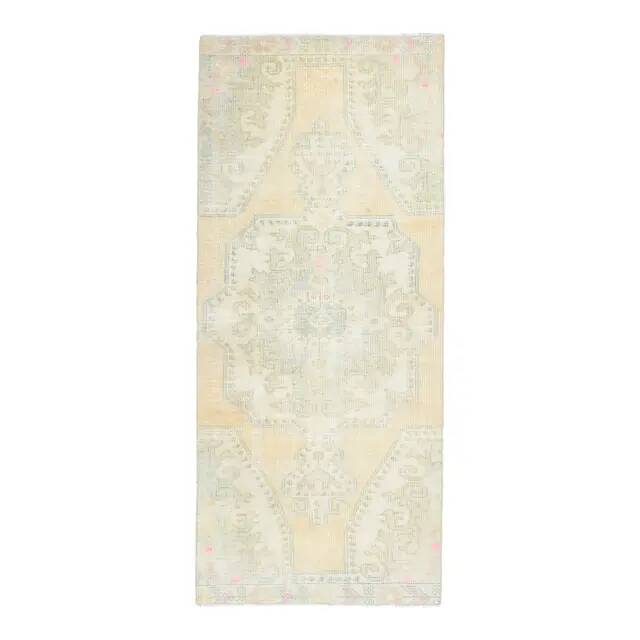 Vintage Turkish Oushak Handmade Wool Cotton Orange Runner Rug 95x224