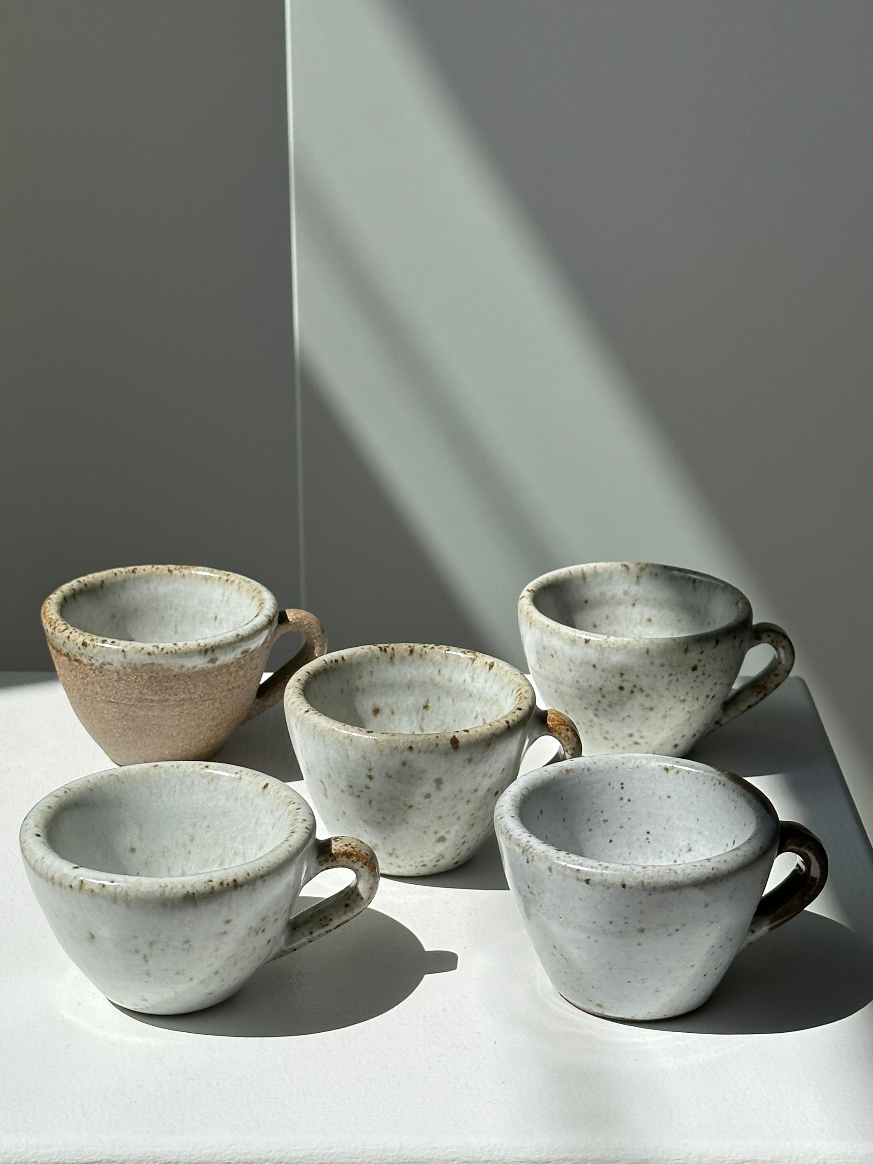 Set of 5 Indonesian ceramic handle coffee cups