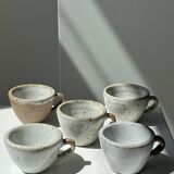 Set of 5 Indonesian ceramic handle coffee cups