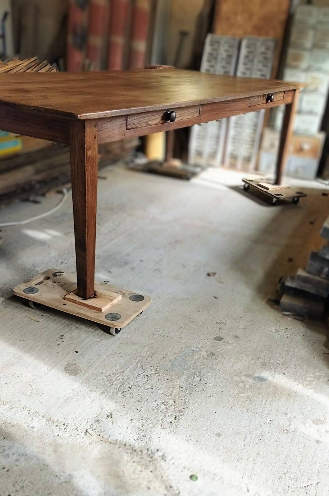 Solid oak farmhouse table, 270x120 cm, with 4 drawers
