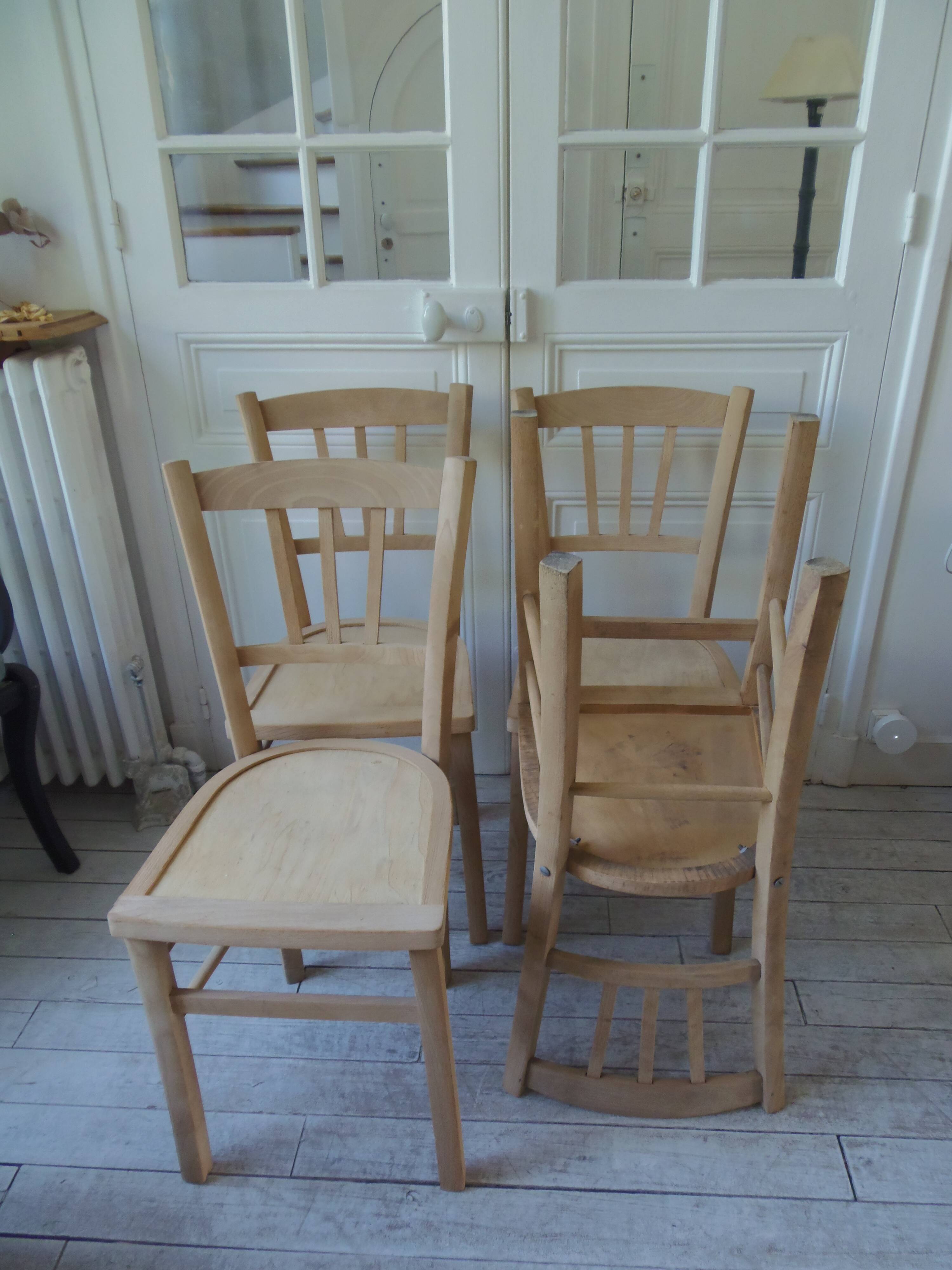 4 vintage bistro chairs in waxed beech.