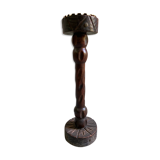 Rustic ashtray carved wood on vintage stand