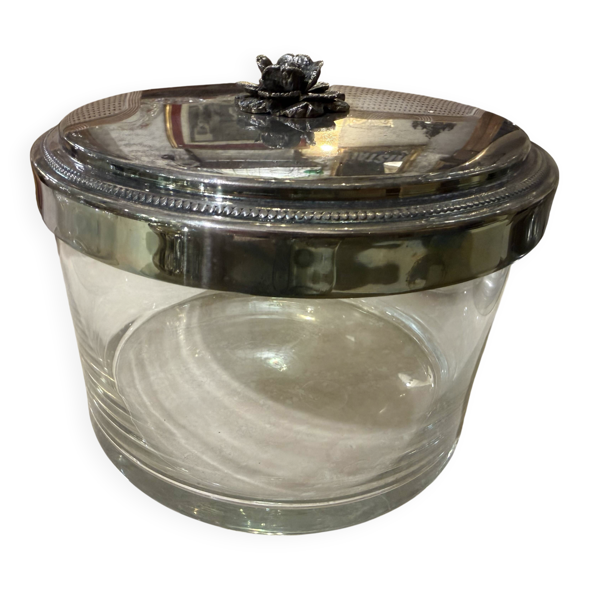 Crystal and silver-plated biscuit jar