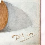 Ancient watercolor depicting an open coconut