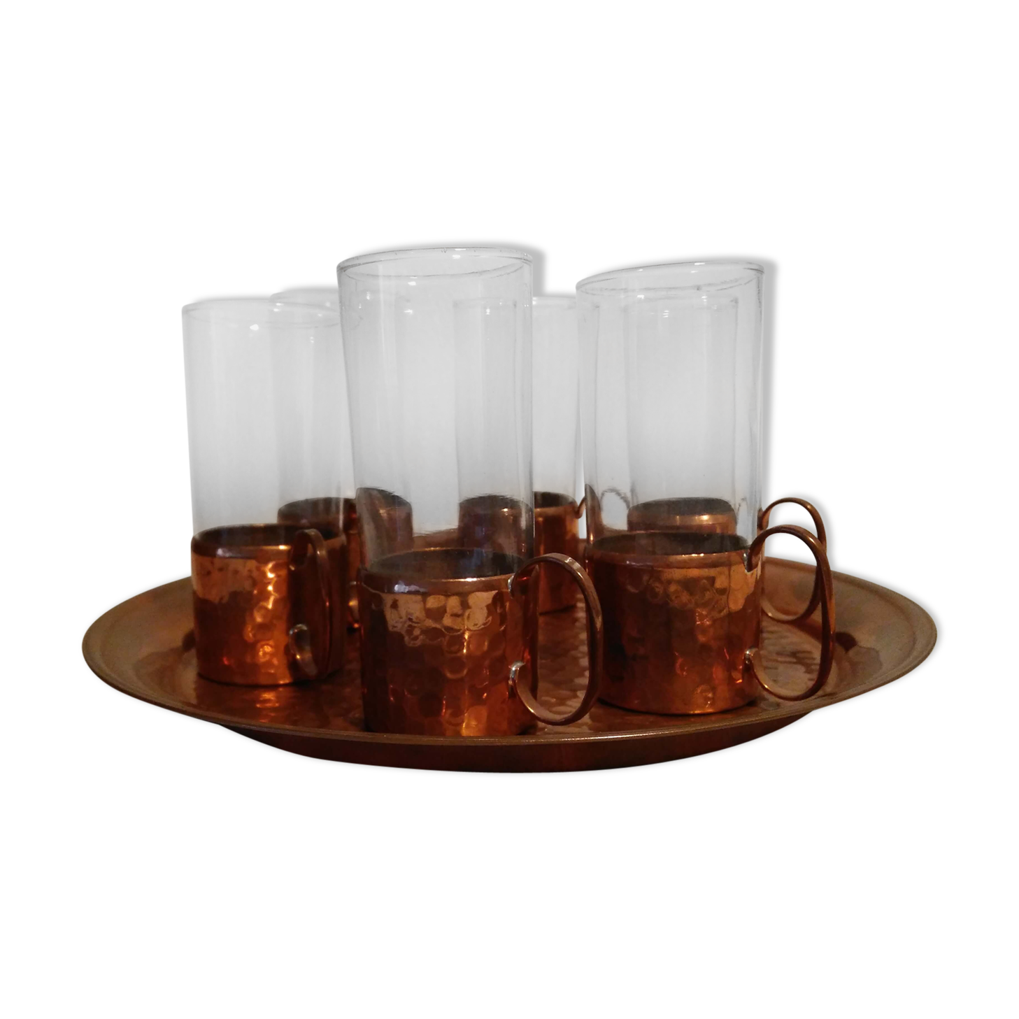 Liquor service or glass and copper tea