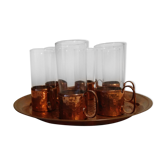 Service à liqueur ou alcools ou thé en verre et cuivre
