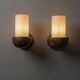 Vintage wall sconces from the 1960s, set of 2, dark wood with white glass shades, Mid-Century Modern lighting, sculptural wall sconces.