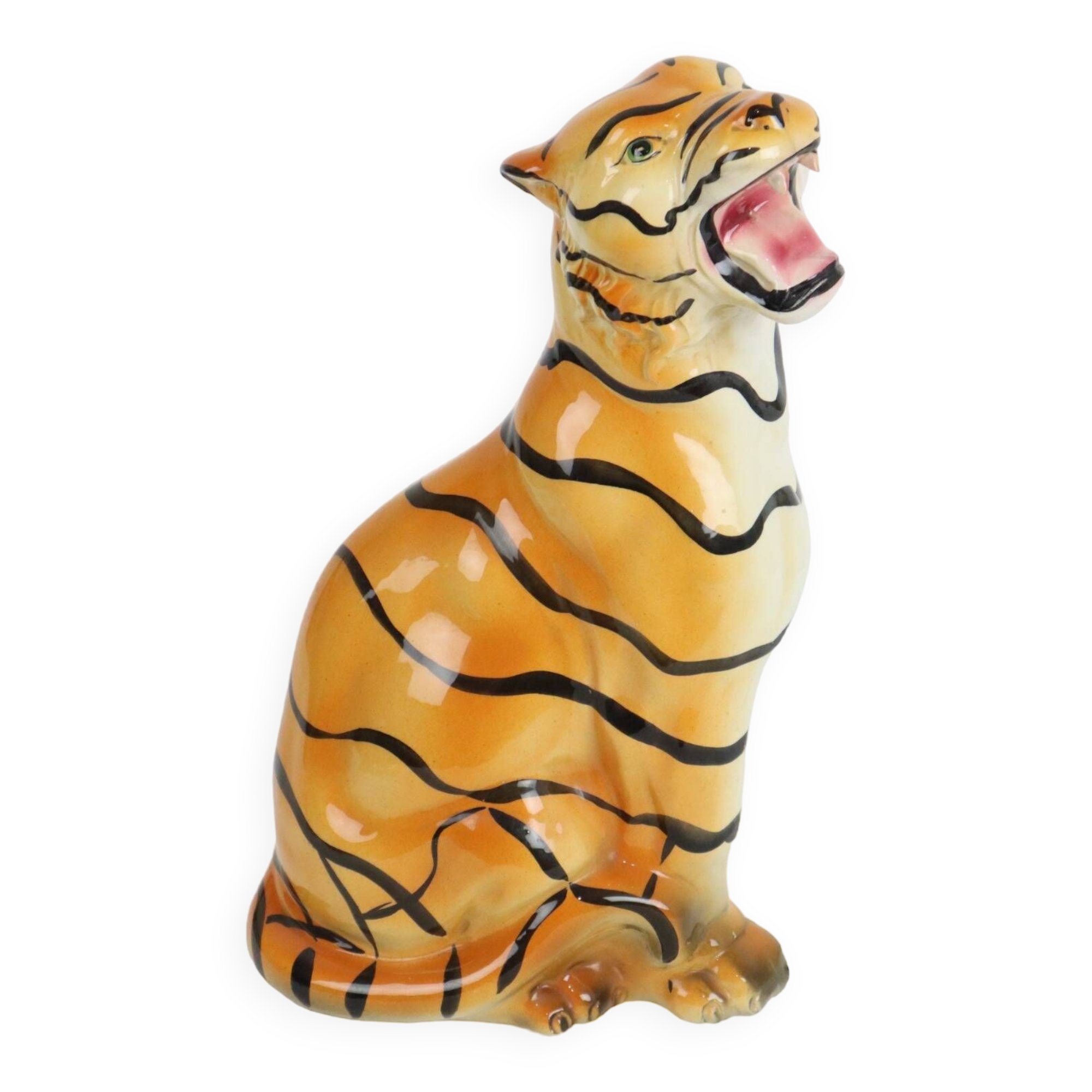Vintage Siberian Tiger Sculpture Glazed Italian Ceramics 1980s