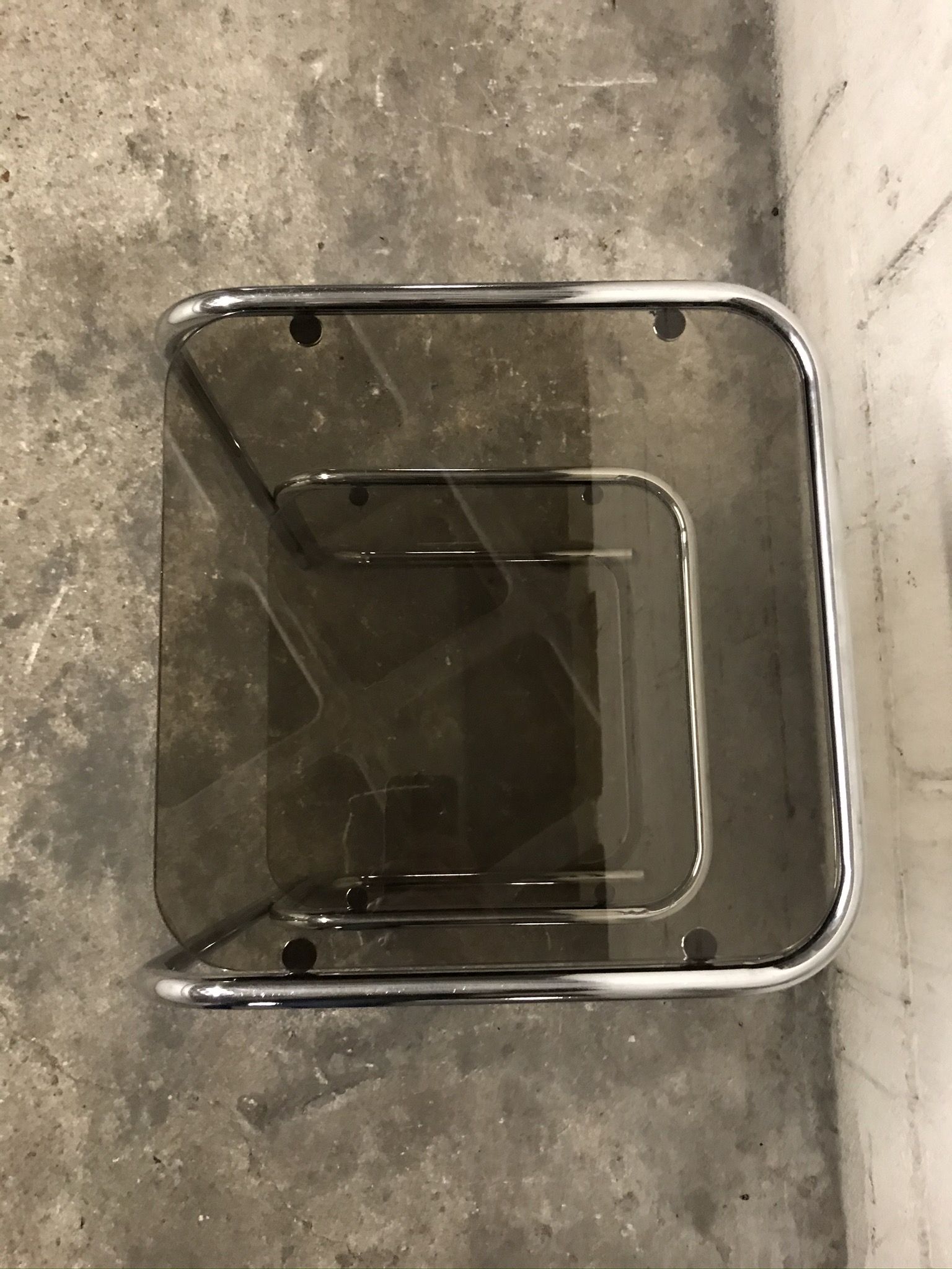 Sofa end in smoky glass and chrome metal, 70s