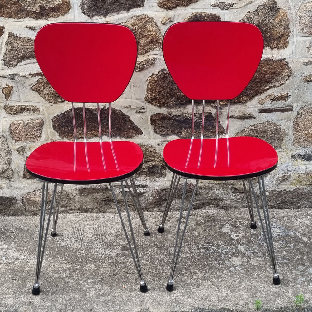 Pair of eiffel, bakelite and metal foot chairs, vintage, 70s