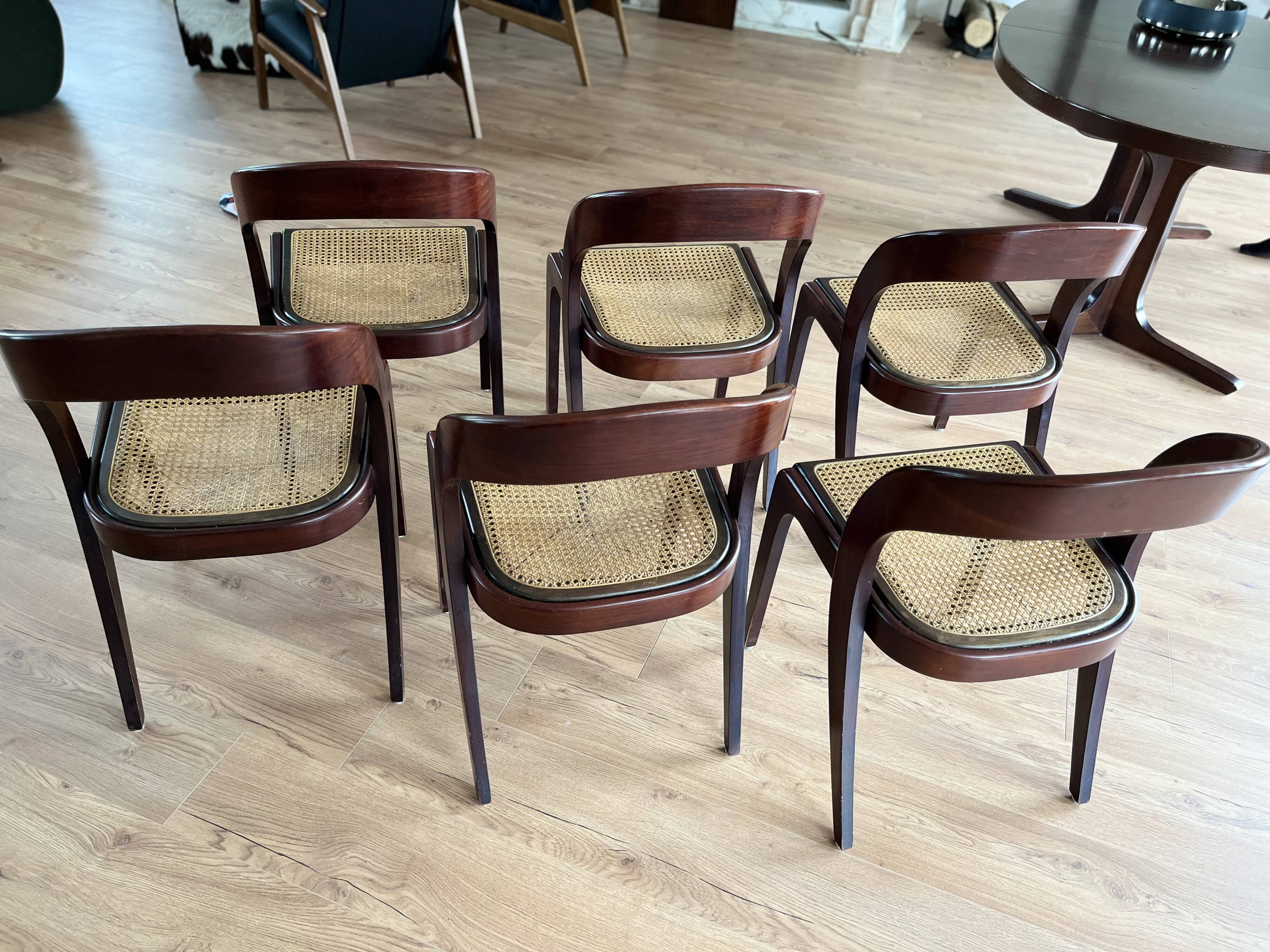 Baumann oval extendable dining room table and 6 Baumann Sled chairs known as gondola