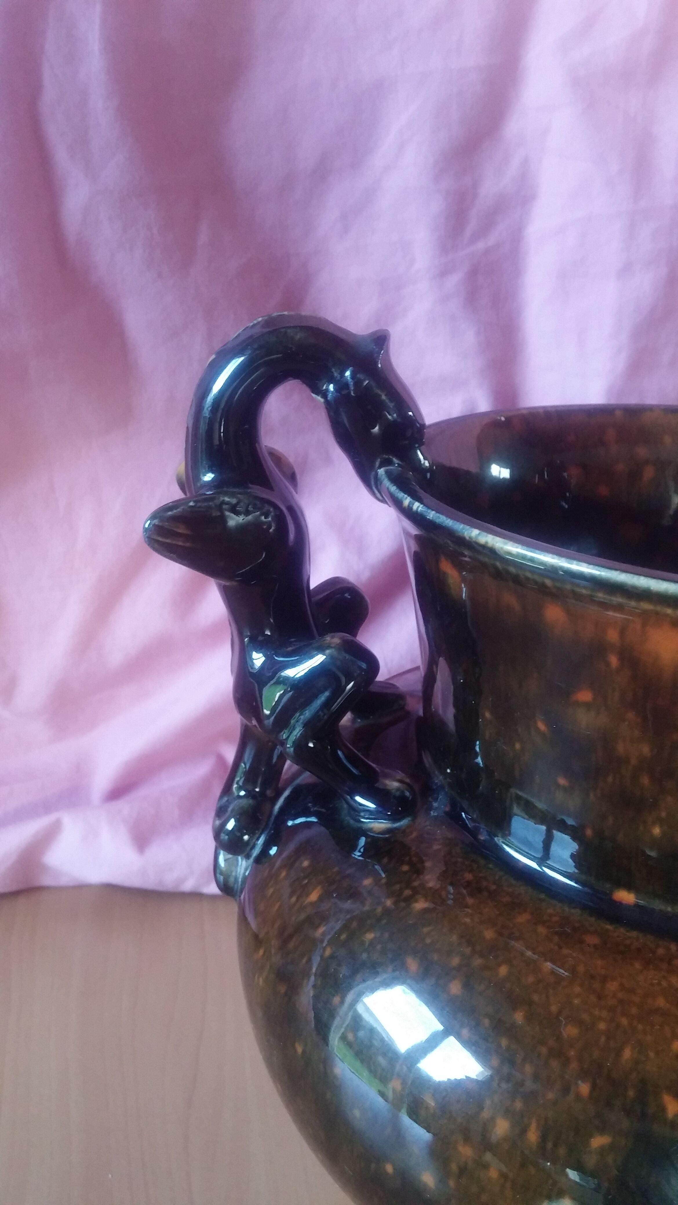 Sarreguemines-style glazed ceramic vase