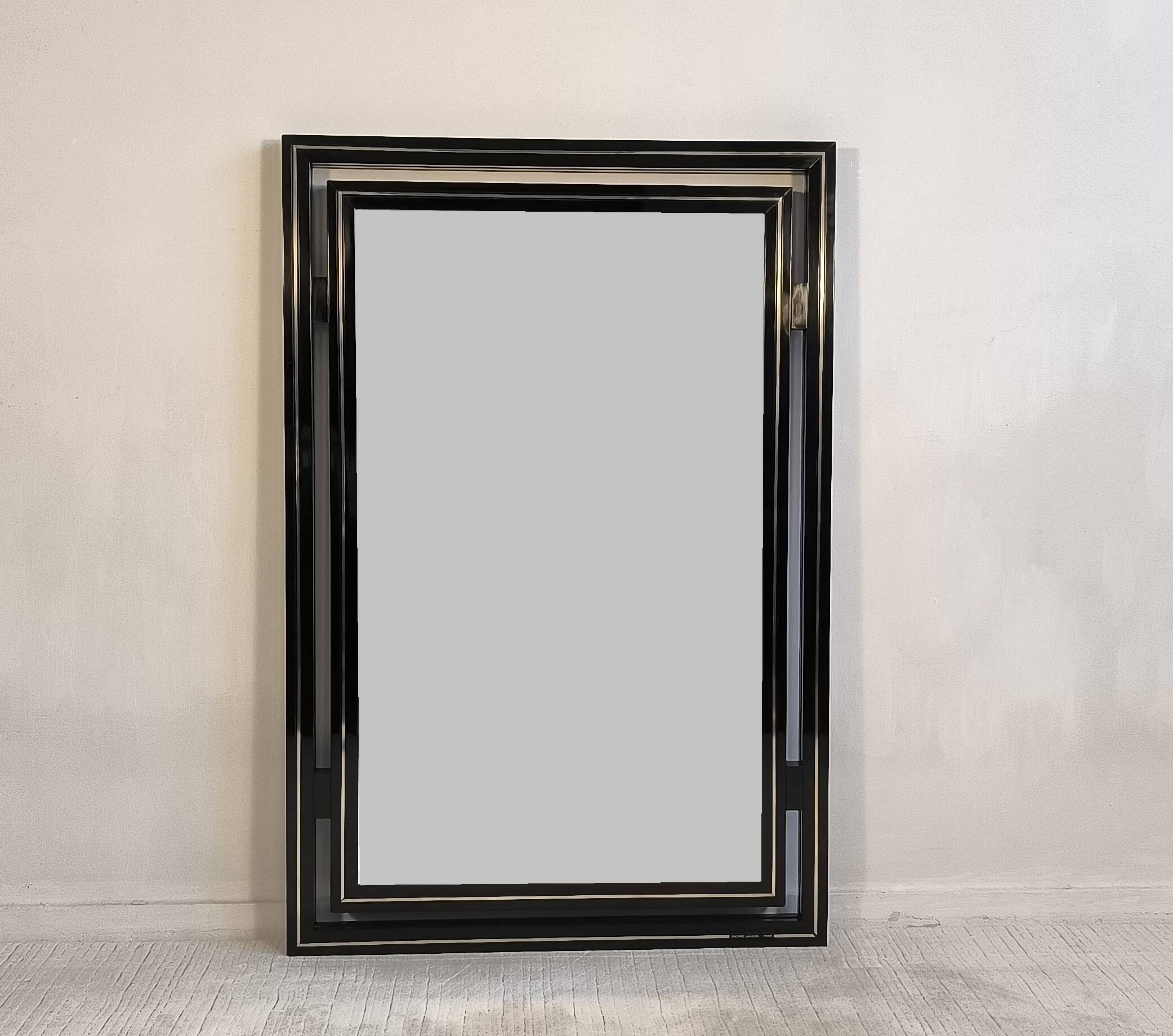 Miroir design Pierre Vandel Paris – Années 80 – Noir laqué