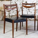 4 vintage Scandinavian chairs in teak and imitation leather, 1960