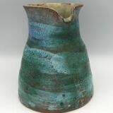 Vintage broc pitcher in enamelled sandstone with effect of blue shades, turquoise green signed