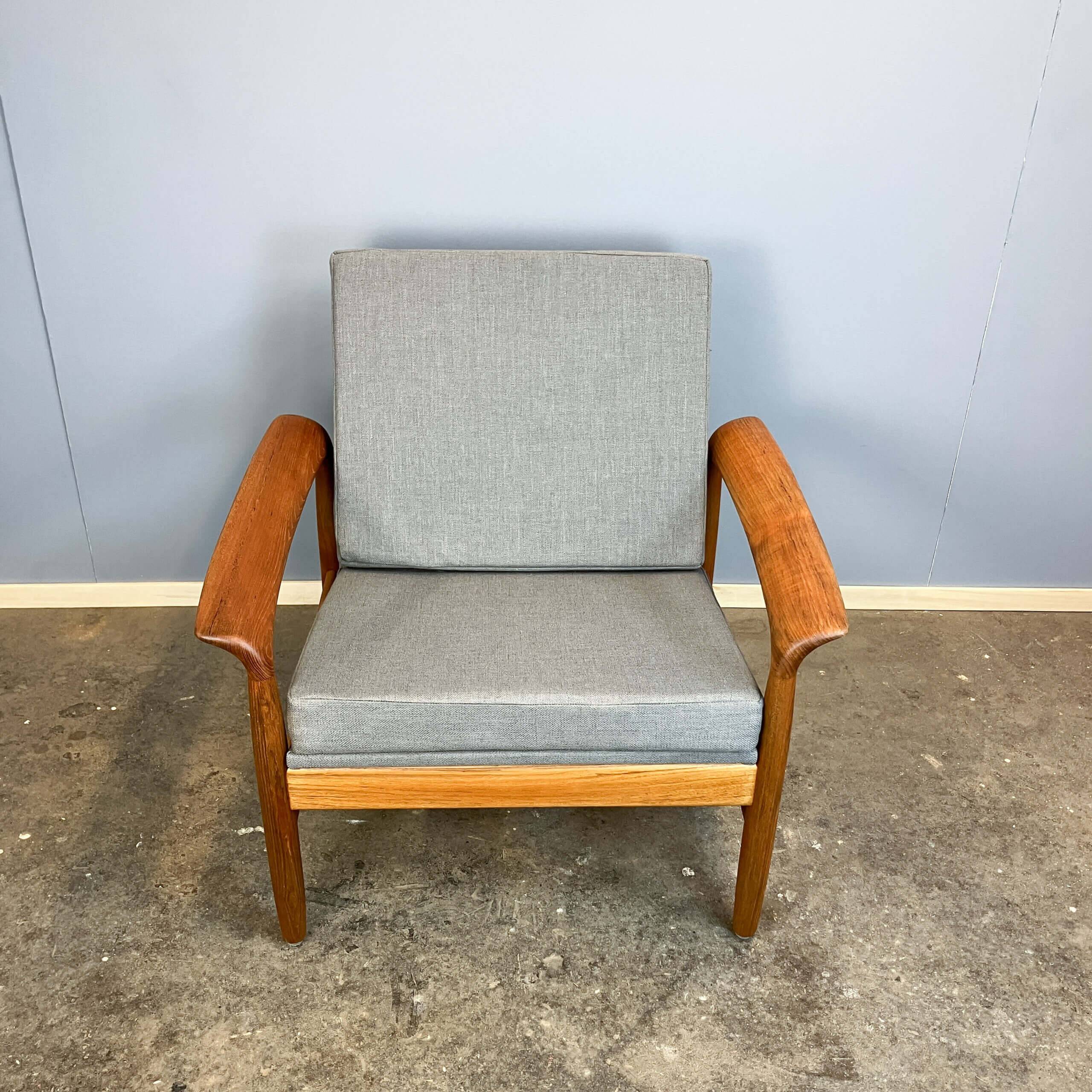Armchair, teak with grey upholstery, 1960s