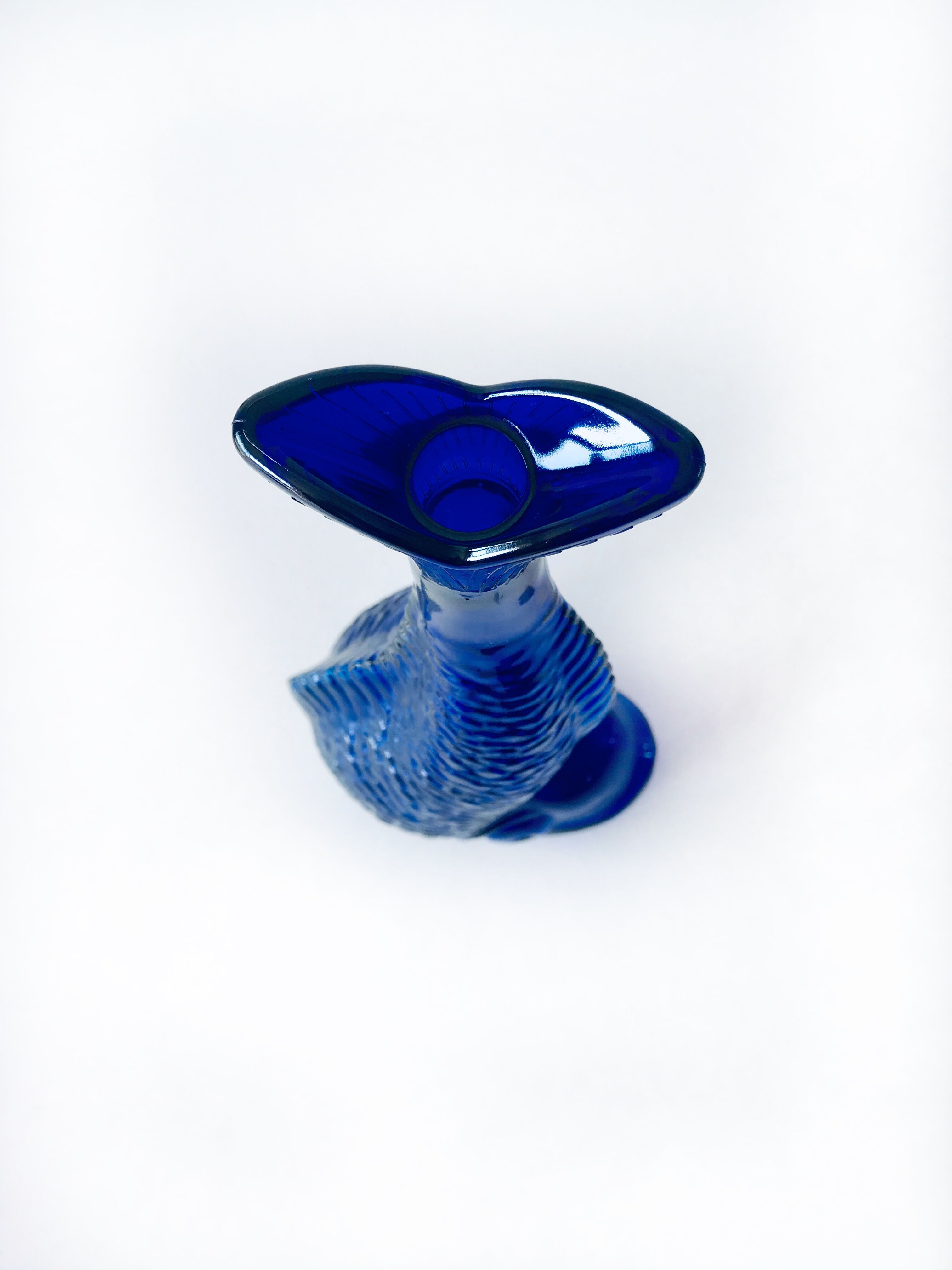 Blue glass fish vase