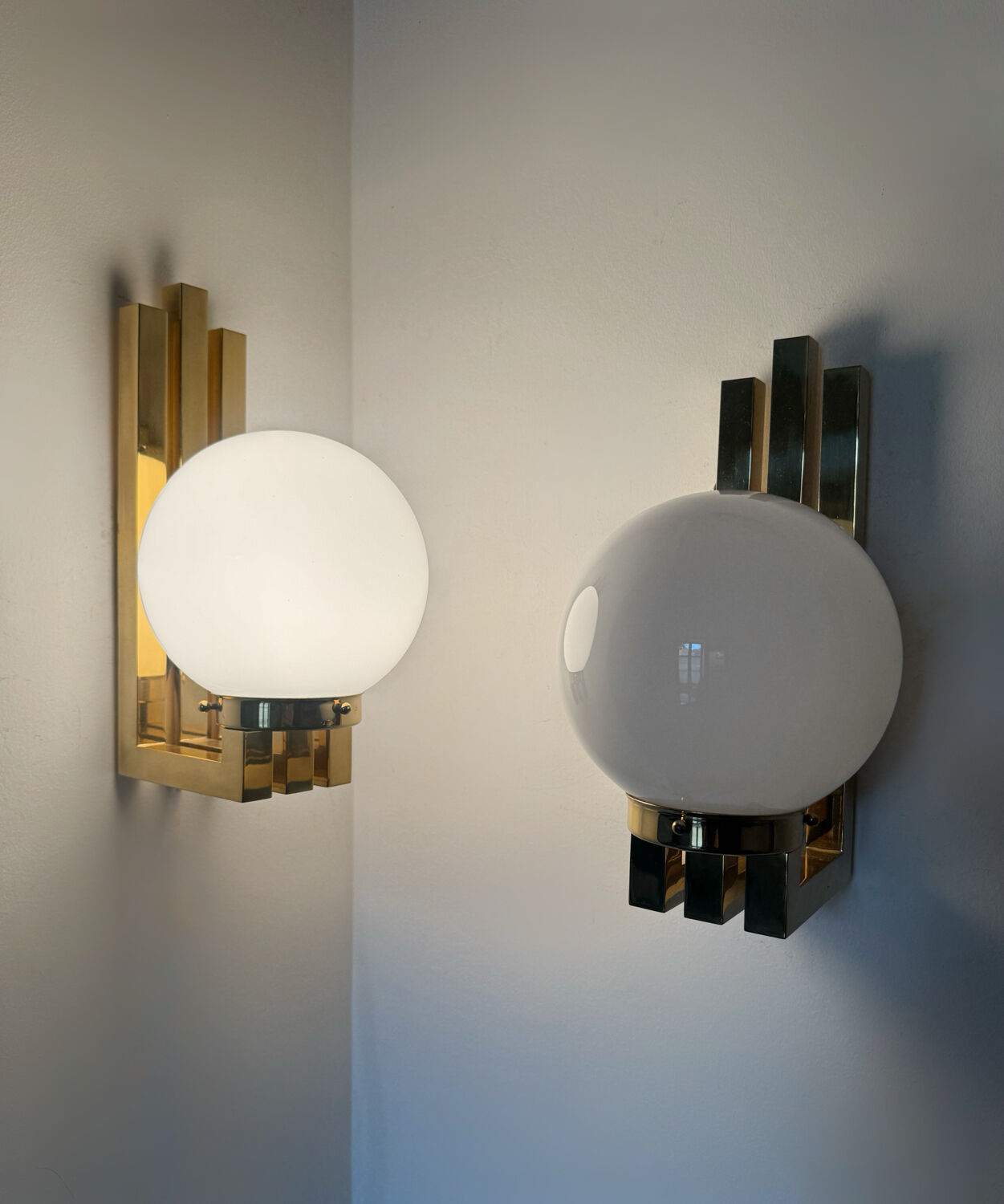 Opaline brass wall lights from the 1970s.