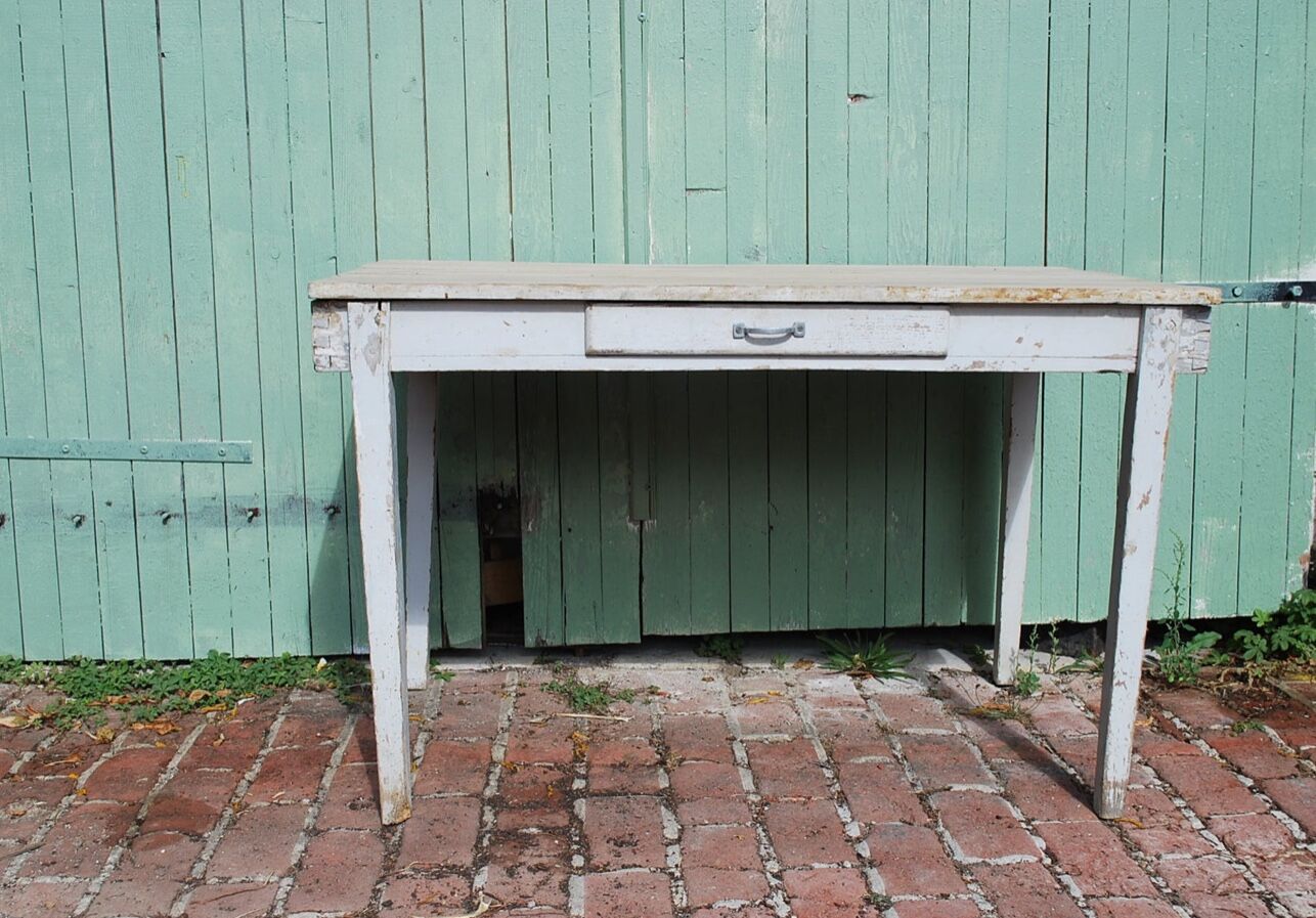 White farm table patinated