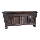 Large carved oak chest from the 17th century.