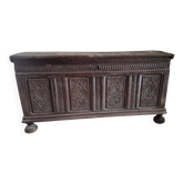 Large carved oak chest from the 17th century.