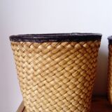 set of 3 nesting baskets in woven bamboo and leather