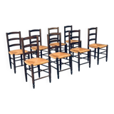 French Provincial Design Rush Dining Chairs, 1940s, Set of 8