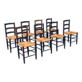 French Provincial Design Rush Dining Chairs, 1940s, Set of 8