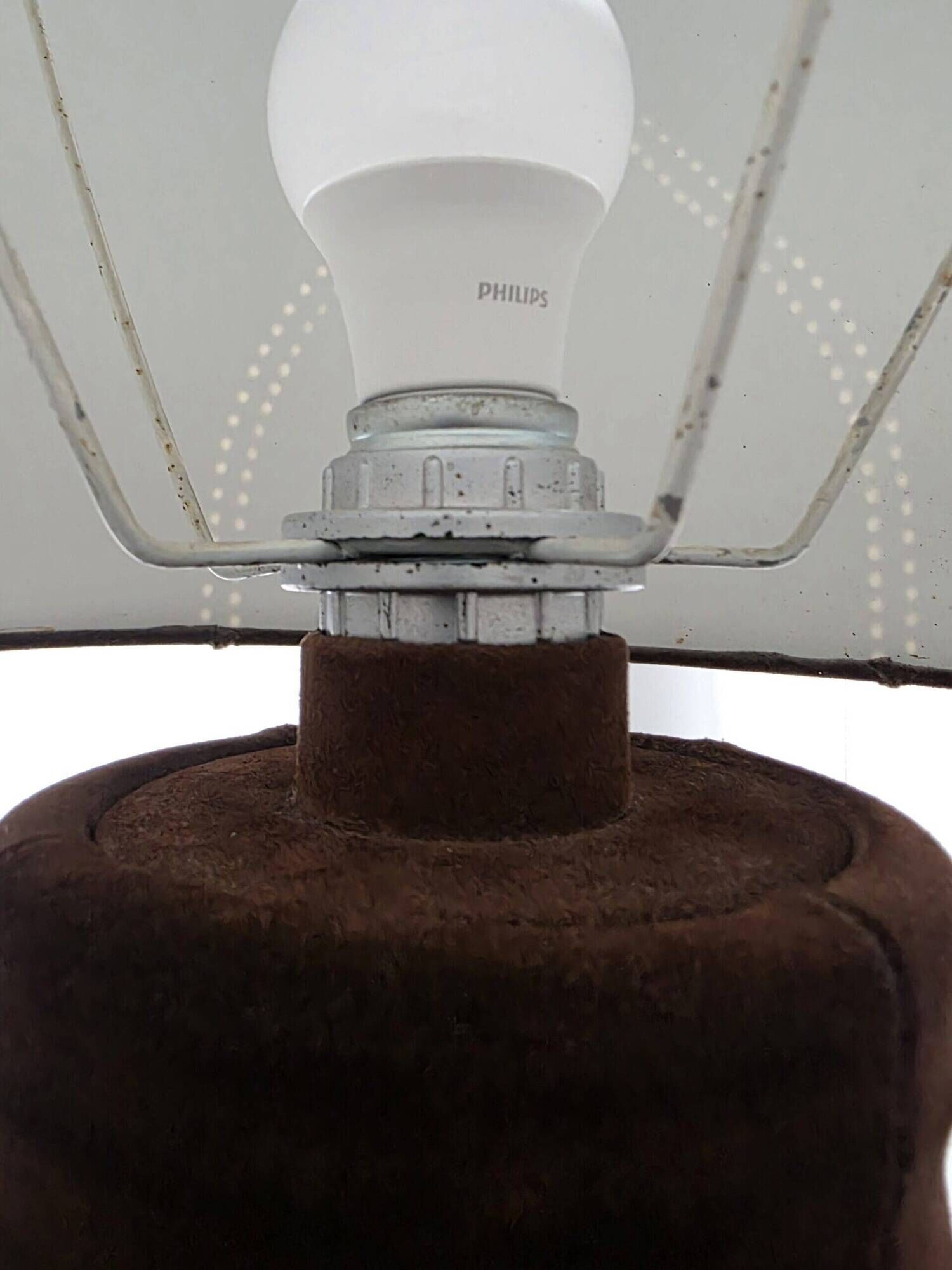 Large vintage suede table lamp with matching shade, 1970s