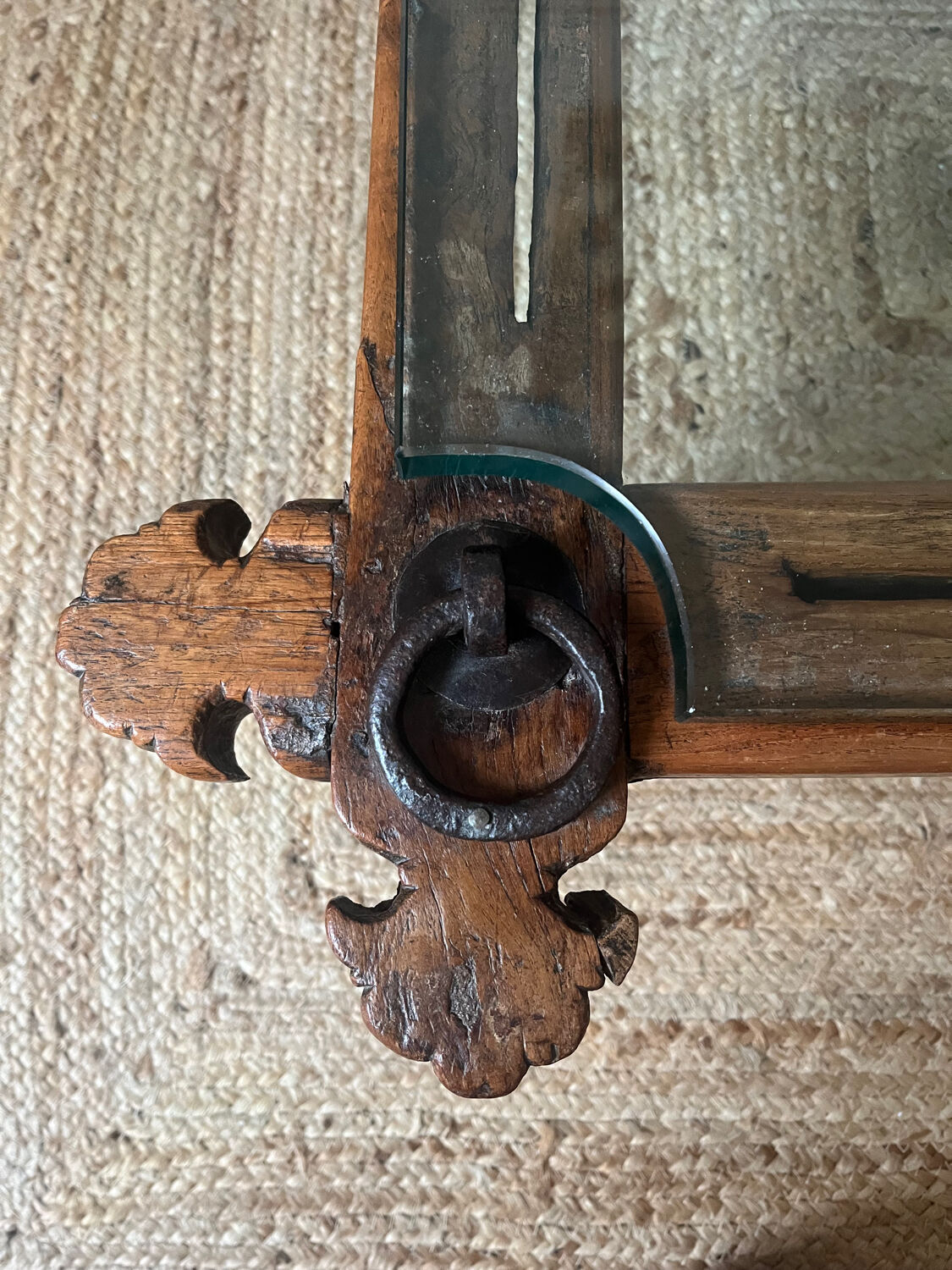 Indian coffee table made of wood and wrought iron.