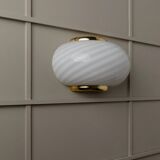Vintage Murano white opaline glass wall lamp with brass fittings, 1970s Hollywood Regency, Italy