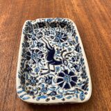 Vintage handmade blue ceramic ashtray with deer and flower ornament from Rodos Ceramics.