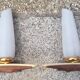 Pair of Scandinavian wall lights, teak, brass and opaline, vintage, 60s