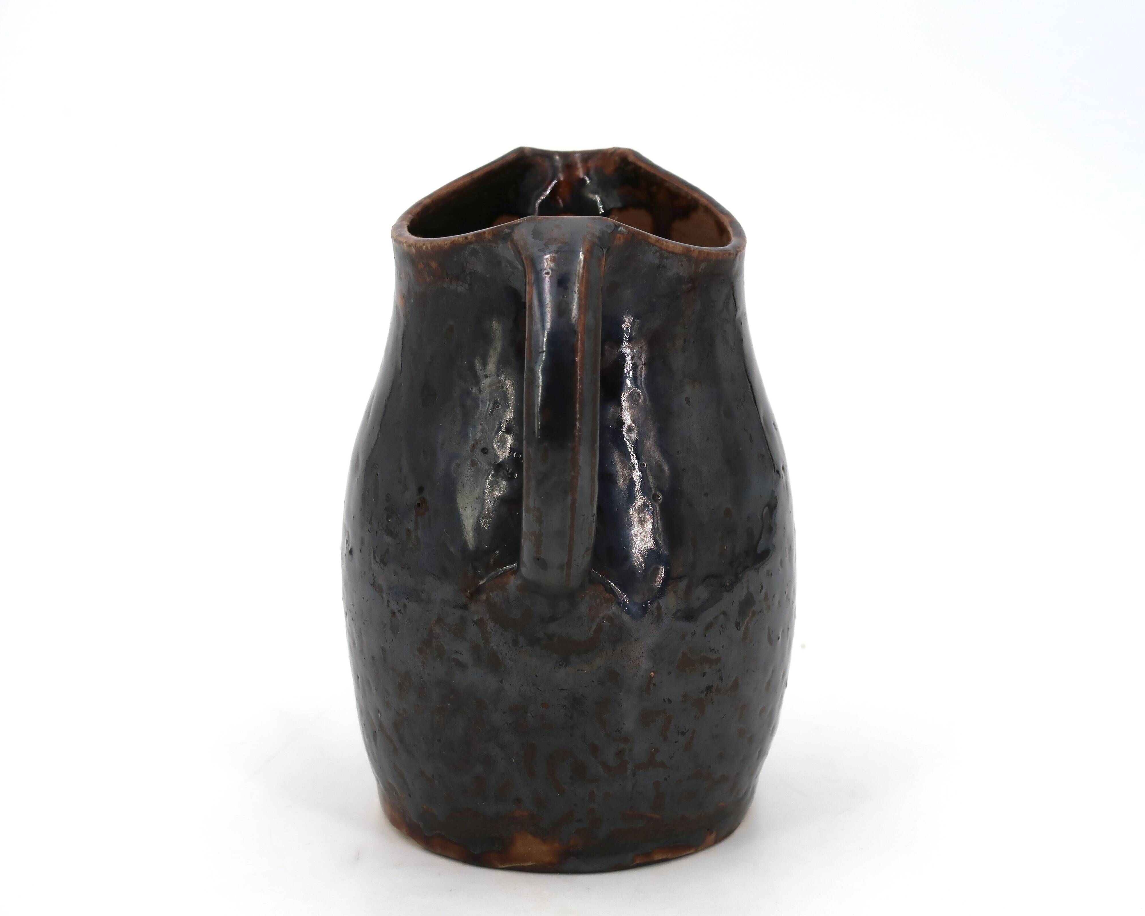 Black stoneware pitcher by Jean Talbot, La Borne ceramics from the 1940s.