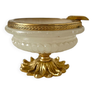 Vintage alabaster and brass ashtray