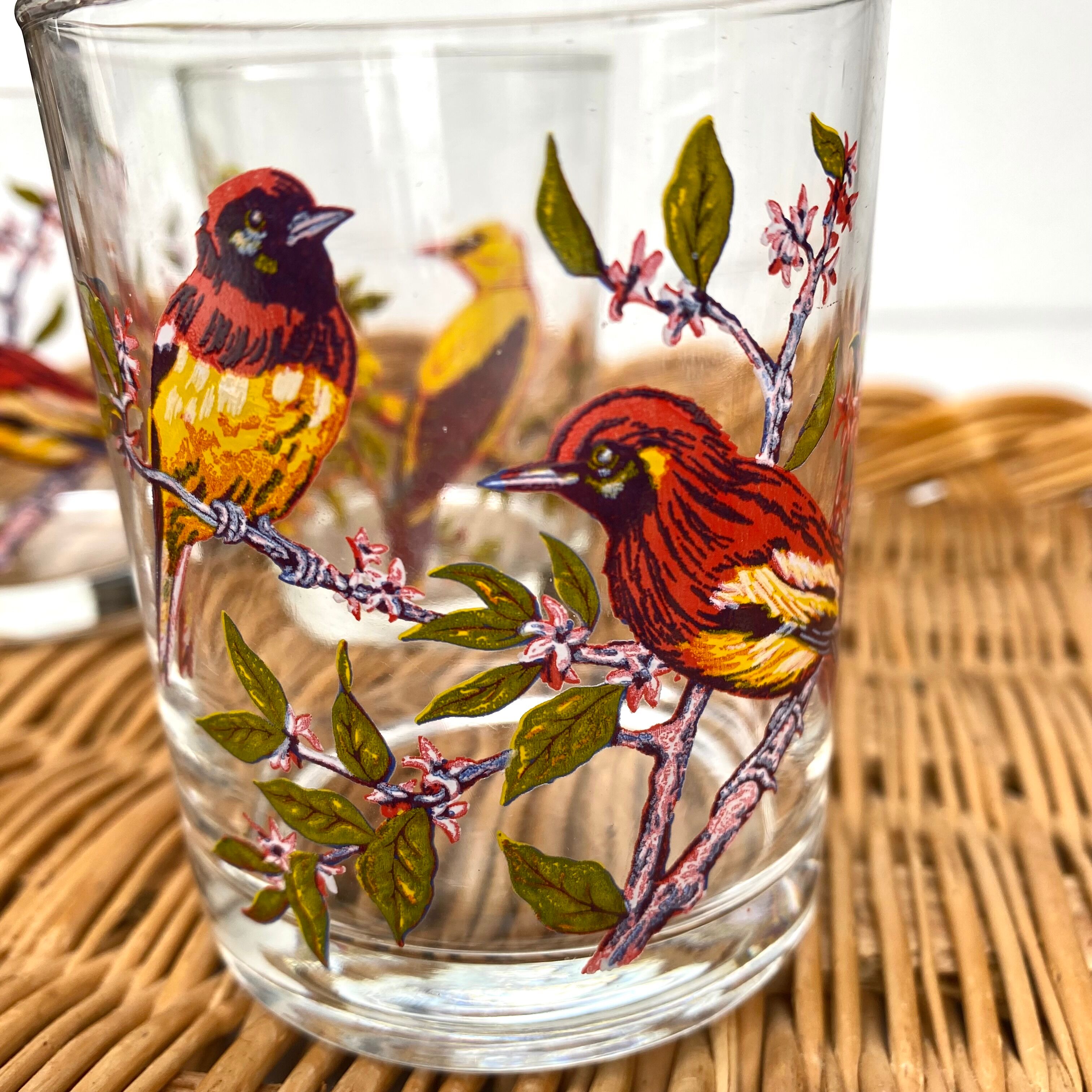 Verres à eau vintage oiseaux