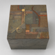 Unique design coffee table with natural stone base and organic glass top