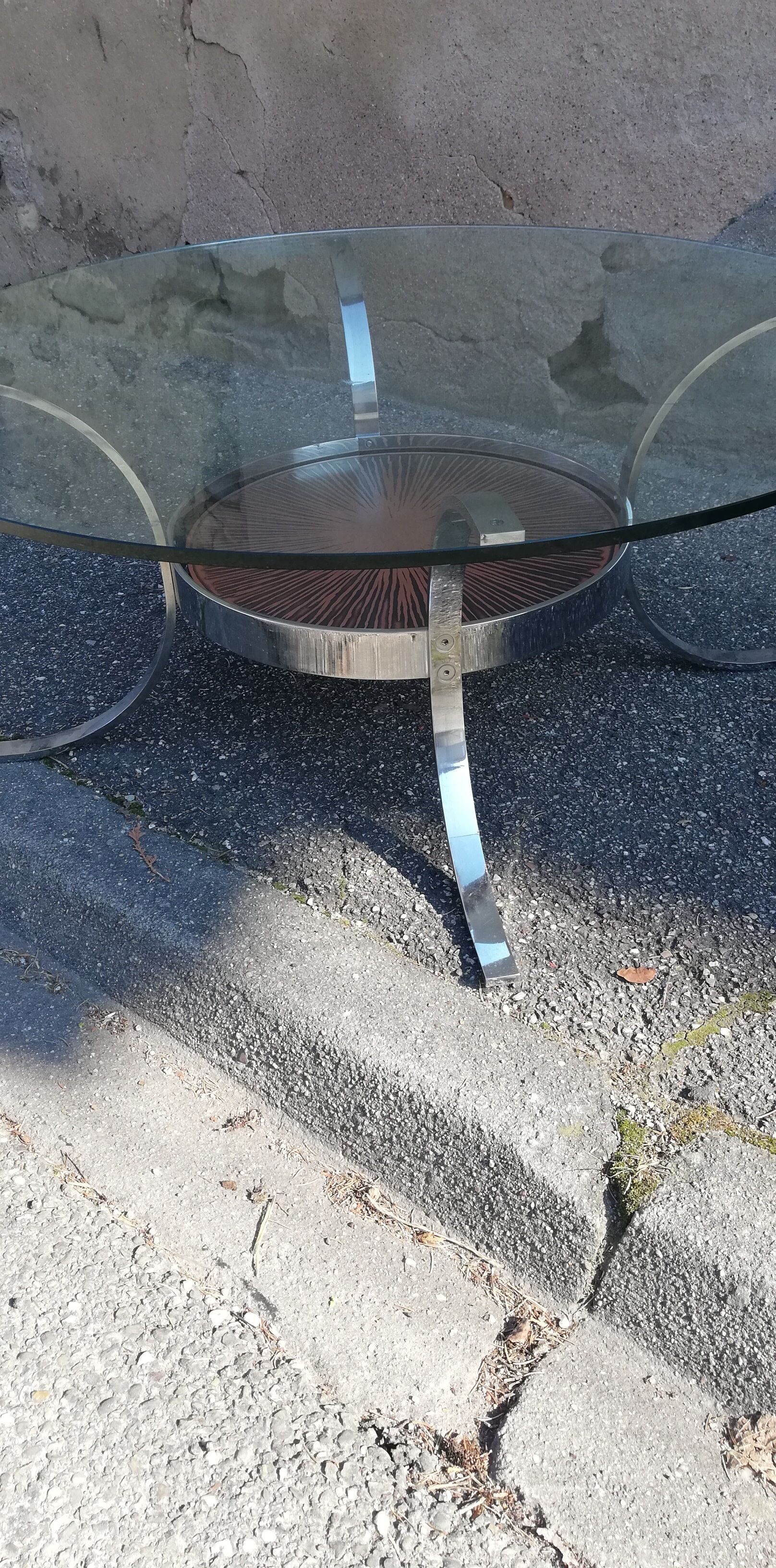 Vintage coffee table round chrome and copper