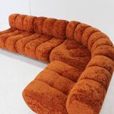 Canapé modulable vintage italien Giuseppe Munari en velours orange, Italie, années 1970