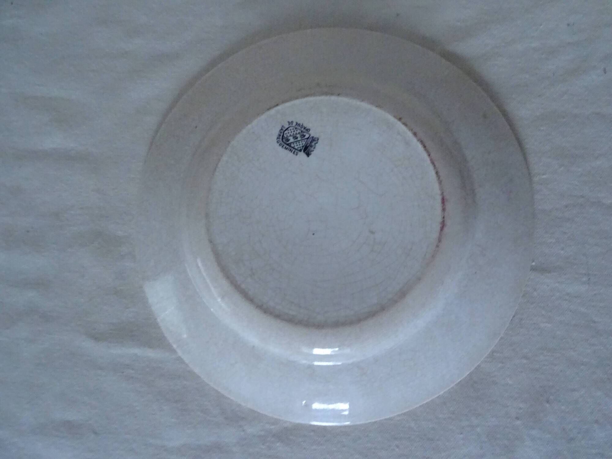 3 assiettes  plates sarreguemines, fleurs faience ancienne rouge et vert
