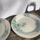 8 Terre de fer plates Anémones Bertrand Bordeaux old in green ceramic decorated with flowers