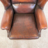 Vintage sheep leather wingback armchair london