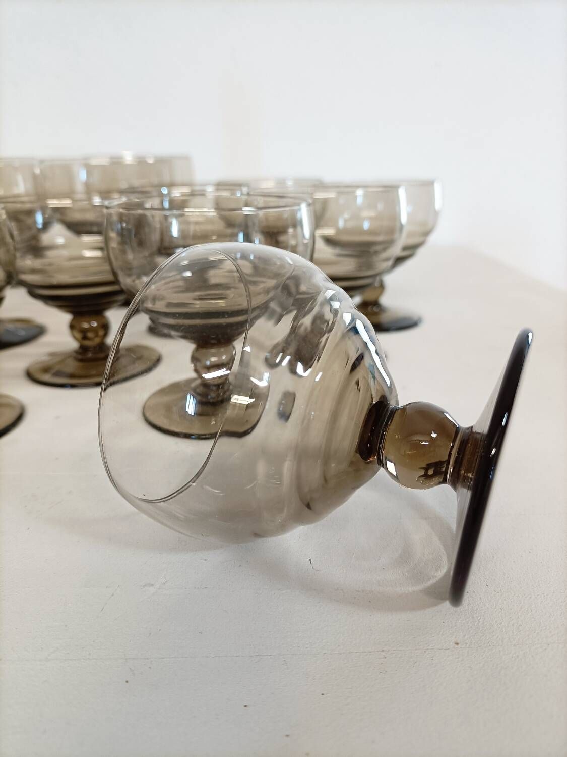 Smoked glass glasses and carafe from the 60s and 70s