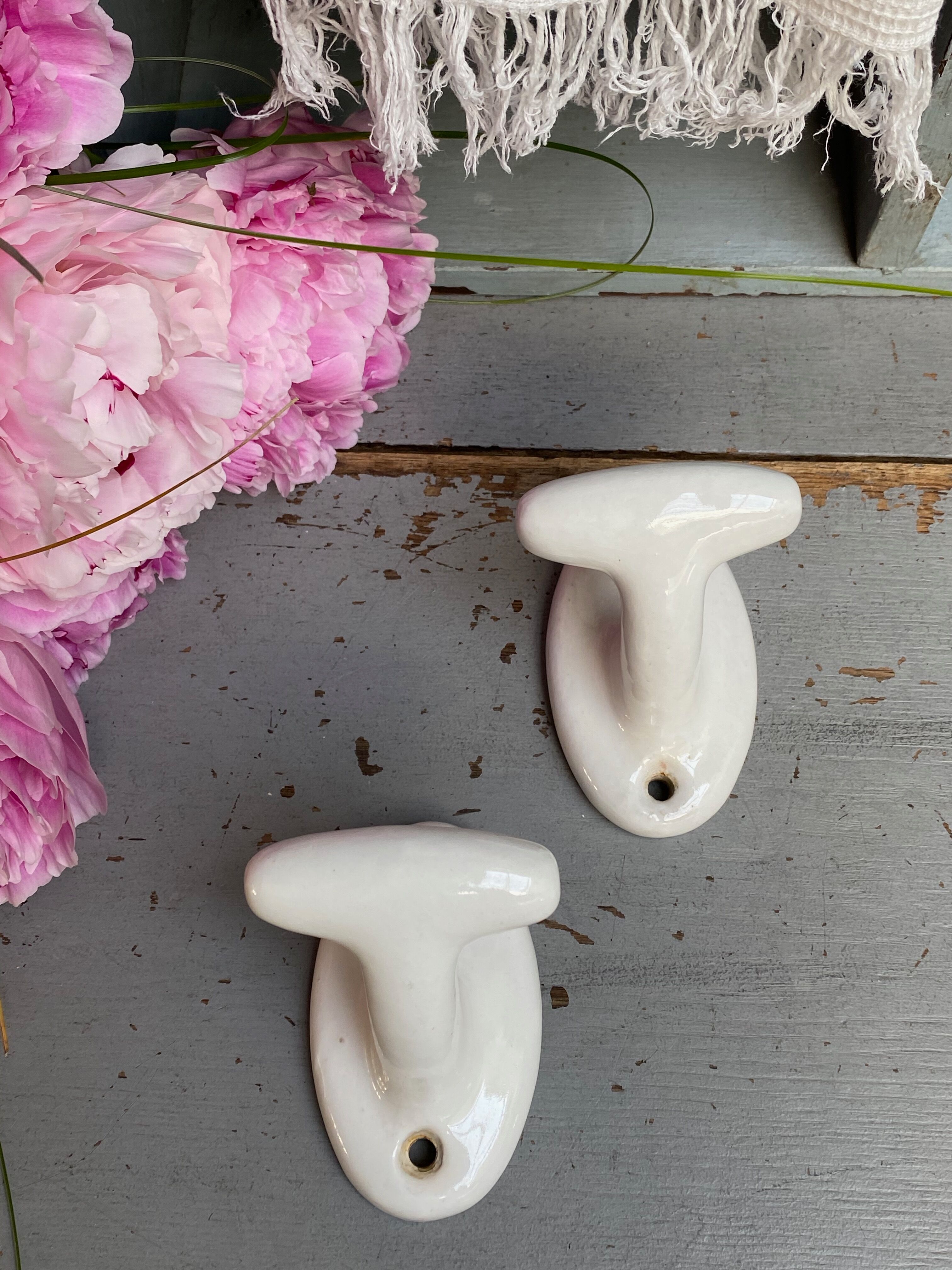 Pair of porcelain hooks