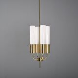 Large Glashütte Limburg brass & opaline chandelier, Germany, 1970s