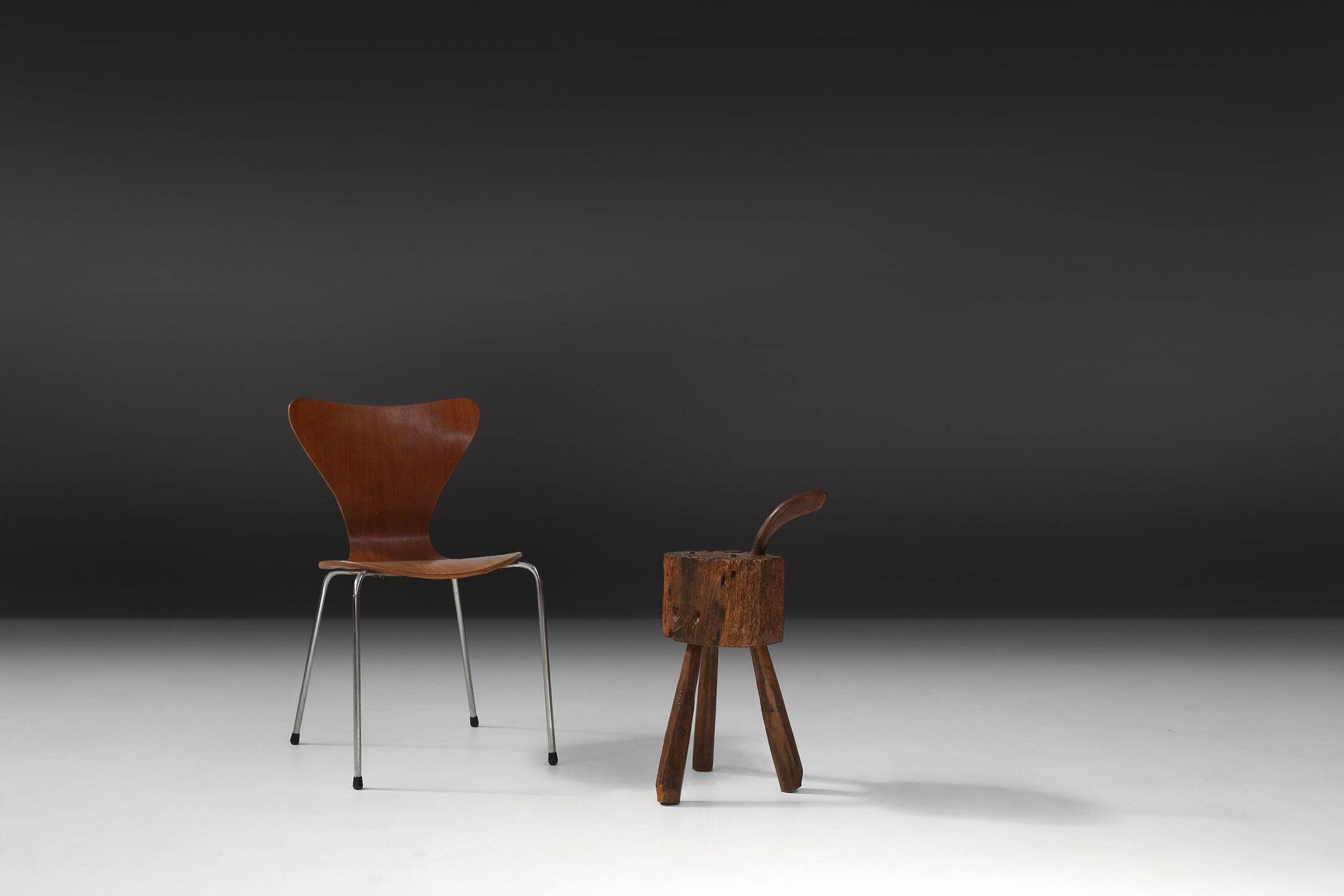 Tabouret en chêne fait main rustique, France, 19ème siècle