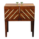 Danish mid-century unfolding sewing box in wood and brass, 1960s